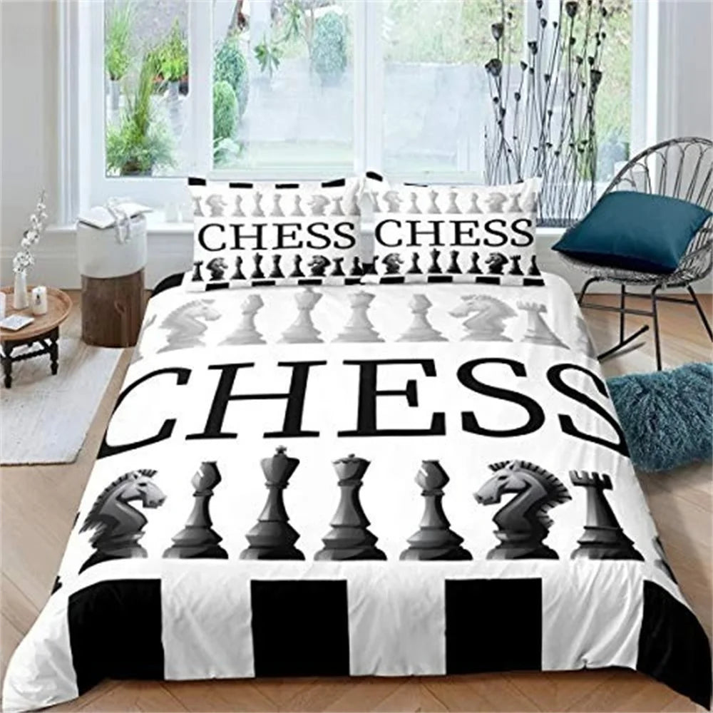Parure de Lit Damier Noir et Blanc echecs boutique