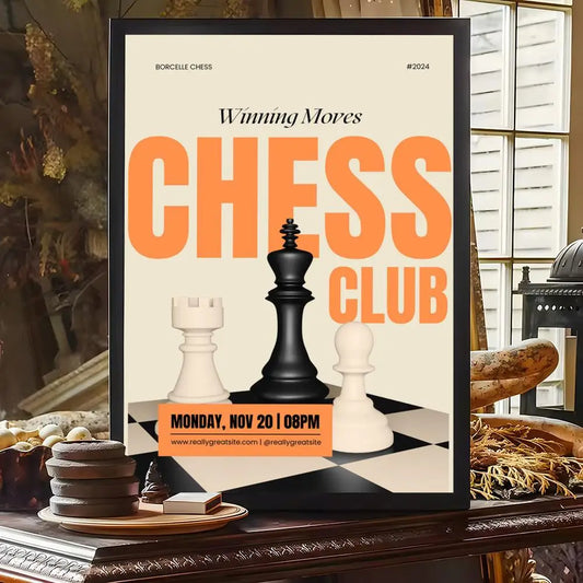 Tableau vintage affiche Chess Club décoration échecs