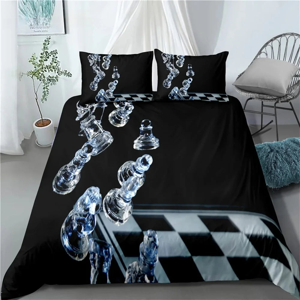 Parure de Lit Damier Noir et Blanc echecs boutique