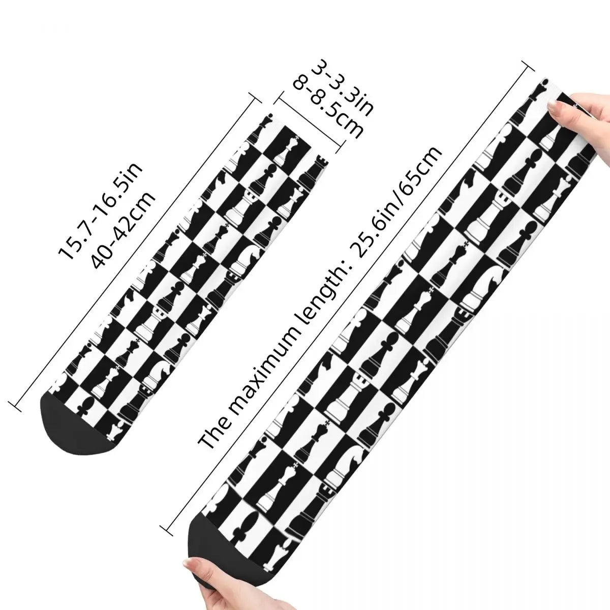 Chaussettes hautes motif échiquier noir blanc unisexe douces flexibles