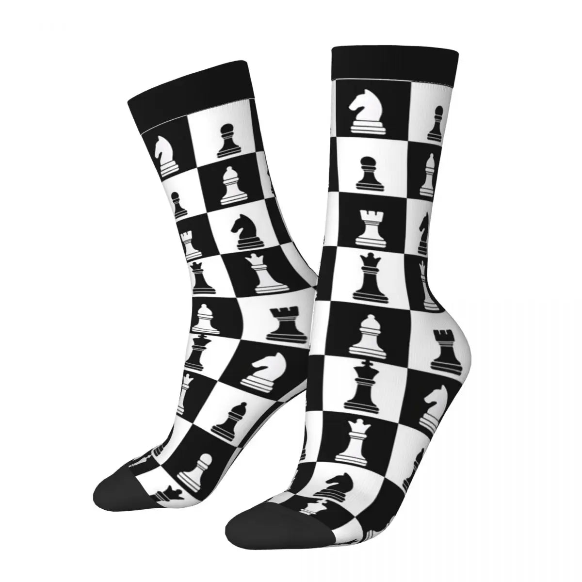 Chaussettes longues motif échiquier noir blanc toutes saisons mixte