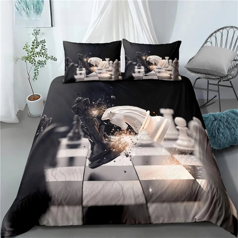Parure de Lit Damier Noir et Blanc echecs boutique