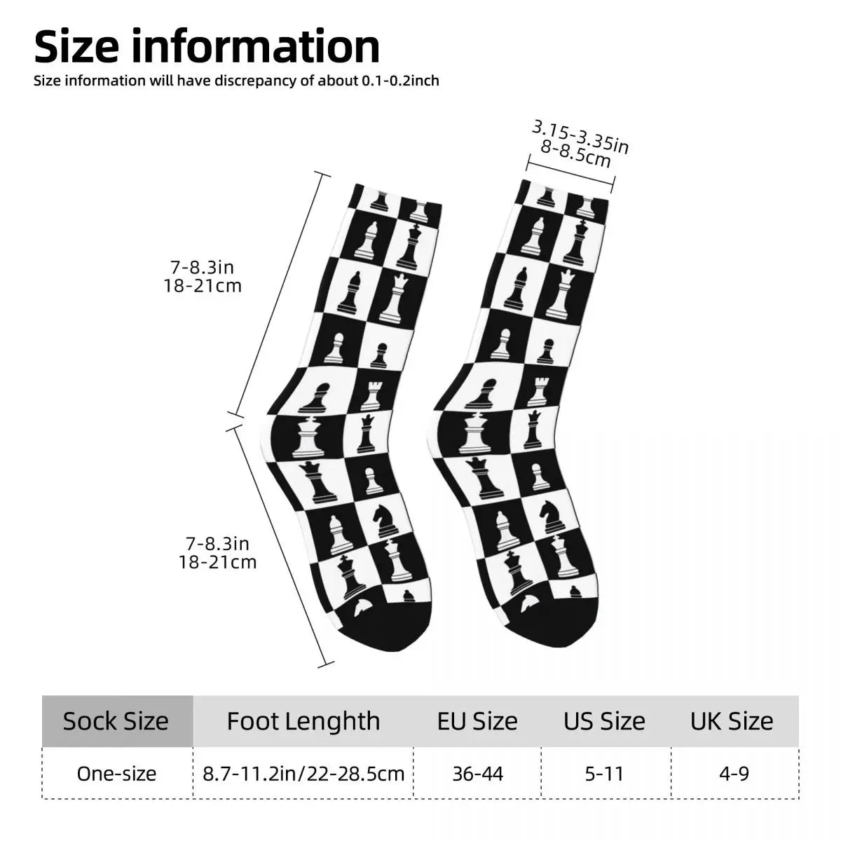 Chaussettes longues motif échiquier noir blanc toutes saisons mixte