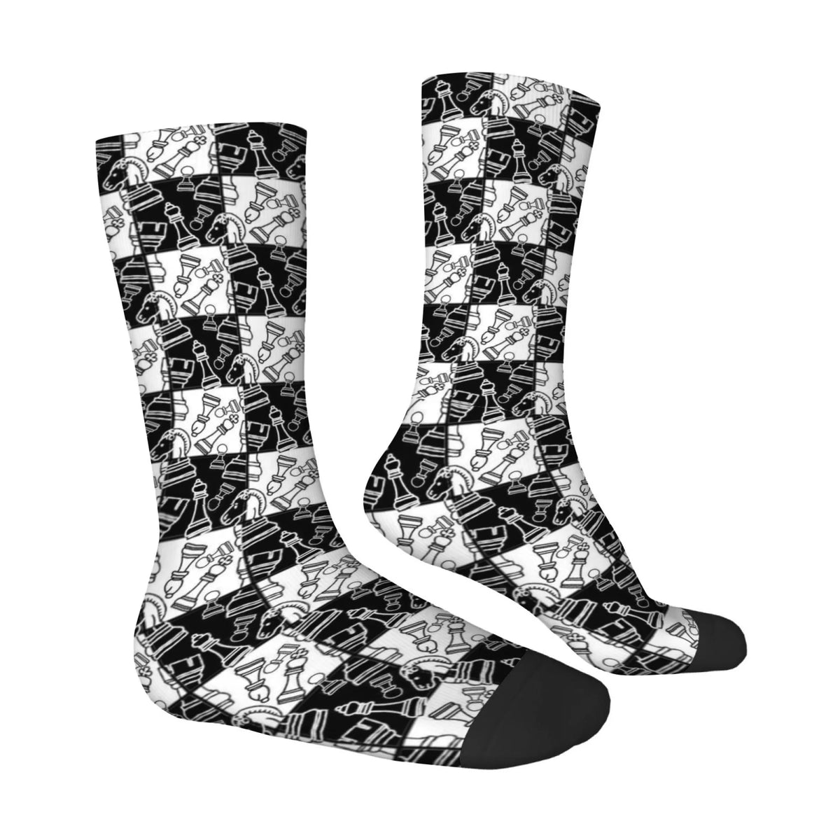Chaussettes motif échiquier damier noir blanc style rétro harajuku
