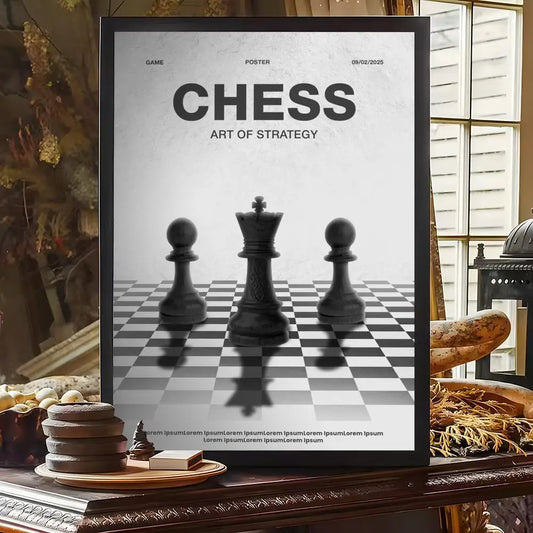 Tableau échiquier pions et roi citation Chess Art of Strategy