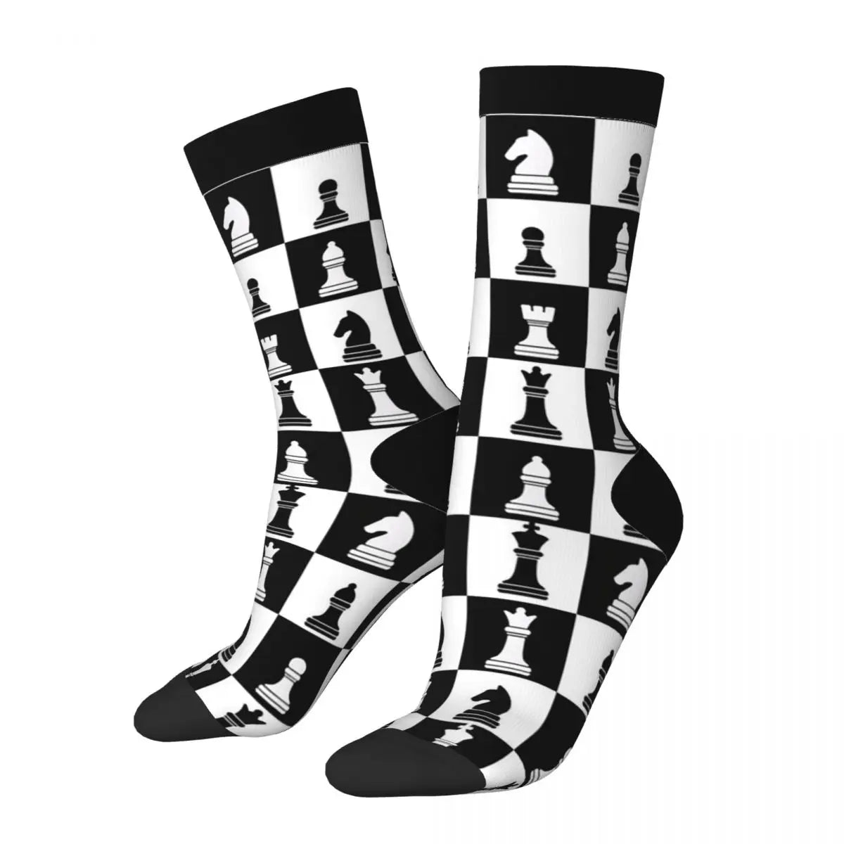 Chaussettes longues motif échiquier noir blanc toutes saisons mixte