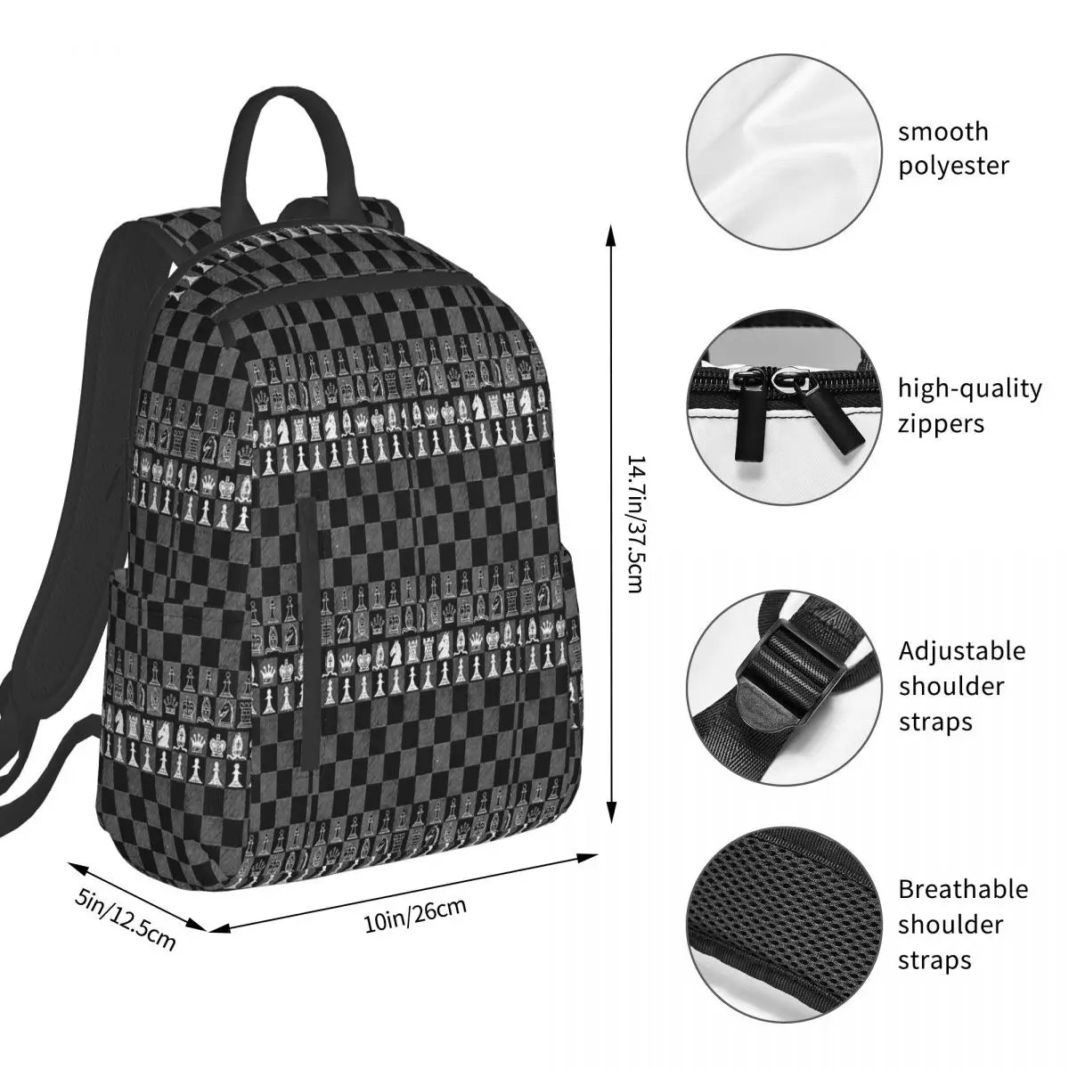 Black And White Chess Stuff Chess Board Backpack Boys Girls BookBag Children School Bag Computer Shoulder Bags for Men Women la boutique échecs