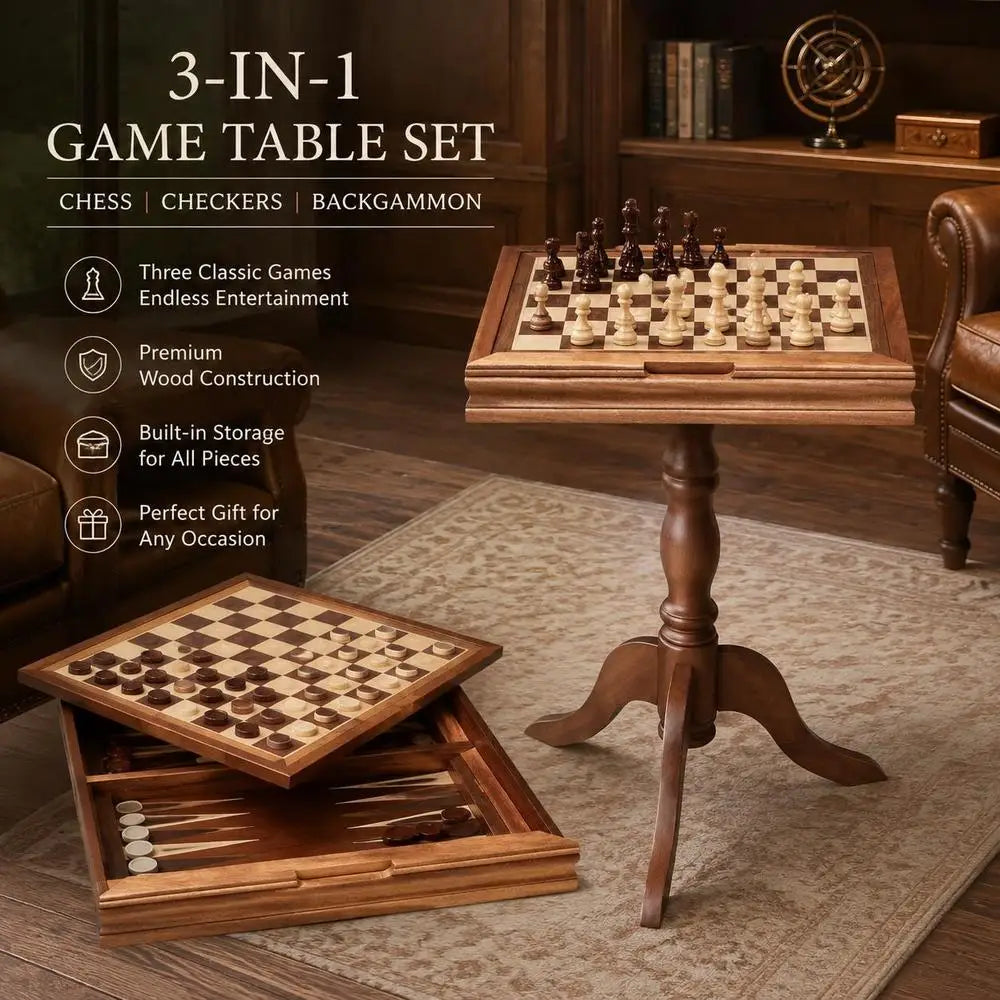 3 In 1 Sapele Wood Game Board 65 x 65 x 67.5 Cm Combined Chess Checkers Backgammon Table With Built In Storage Luxury la boutique échecs
