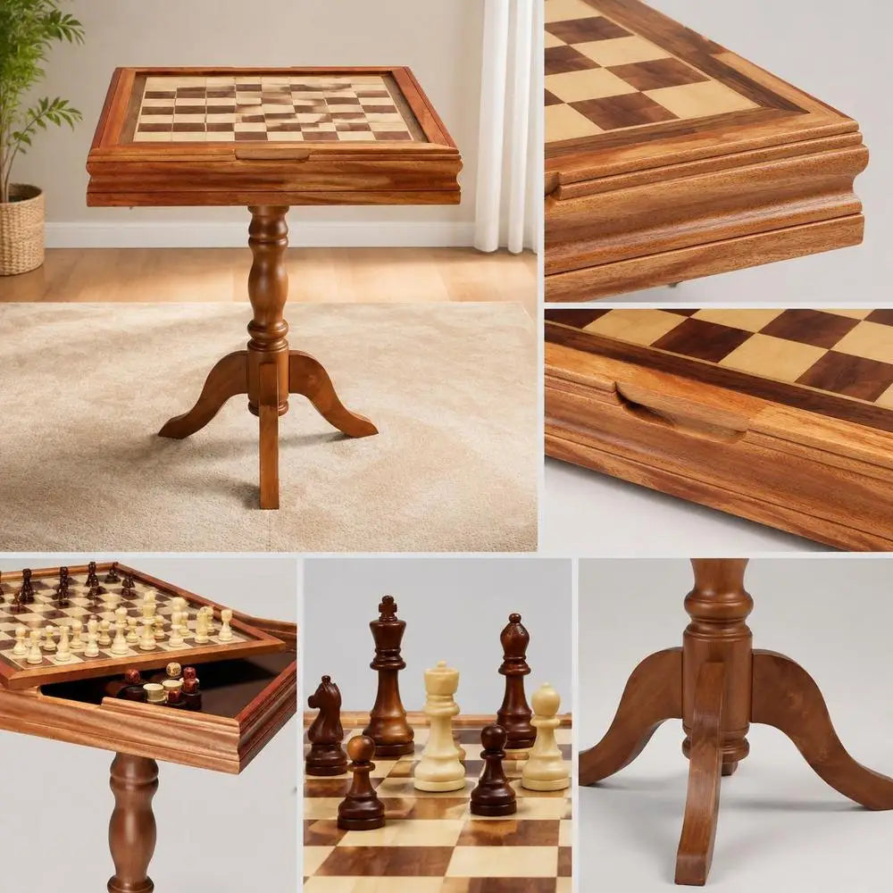 3 In 1 Sapele Wood Game Board 65 x 65 x 67.5 Cm Combined Chess Checkers Backgammon Table With Built In Storage Luxury la boutique échecs