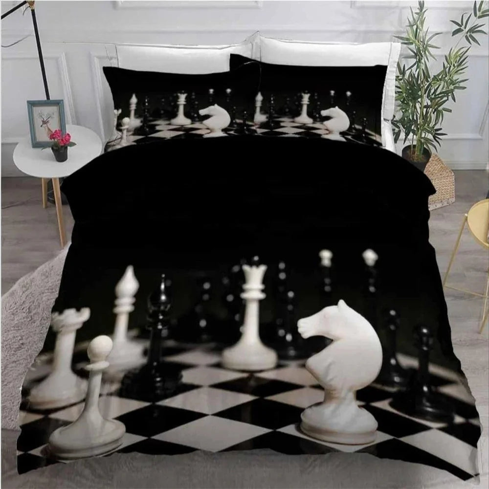 Parure de Lit Damier Noir et Blanc echecs boutique