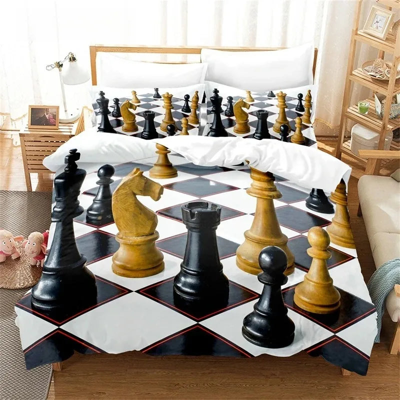Parure de Lit Damier Noir et Blanc echecs boutique