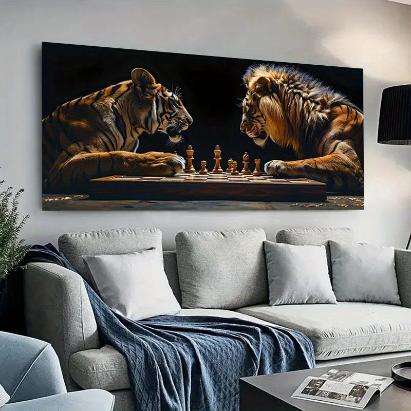 Tableau Lion et Tigres Joueurs d'Échecs echecs boutique