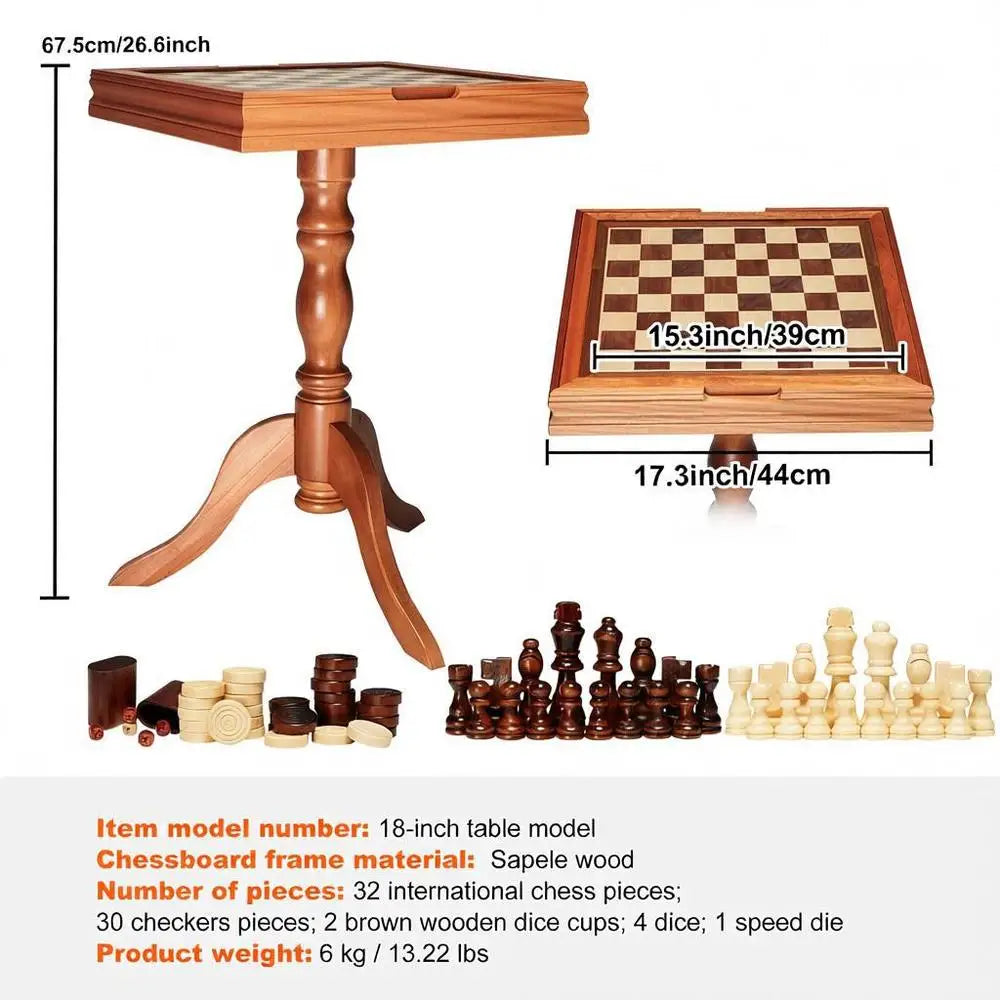 3 In 1 Sapele Wood Game Board 65 x 65 x 67.5 Cm Combined Chess Checkers Backgammon Table With Built In Storage Luxury la boutique échecs