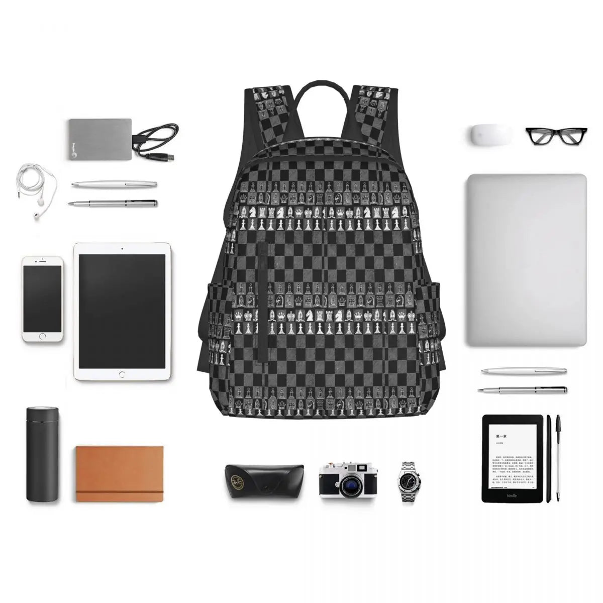 Black And White Chess Stuff Chess Board Backpack Boys Girls BookBag Children School Bag Computer Shoulder Bags for Men Women la boutique échecs