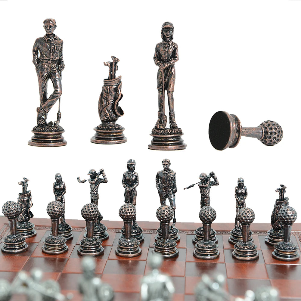 32 Metal Solid Color Golf Theme Chess Characters Chess Red Artificial Leather Chessboard Table Game Birthday Gifts la boutique échecs
