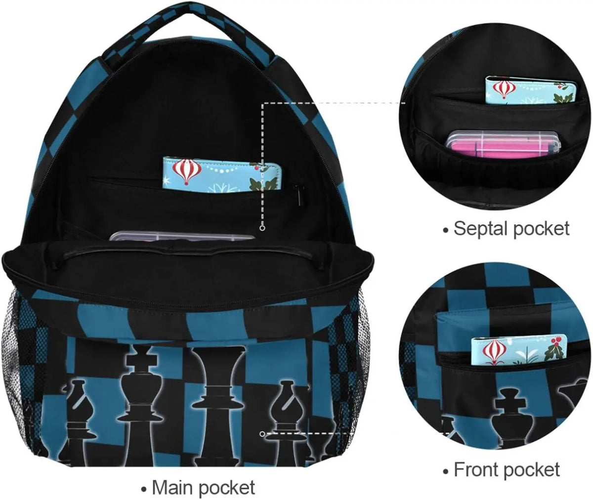 Black Blue Chess Board Backpack Bookbag Daypack Travel Hiking Camping School Laptop Bag la boutique échecs