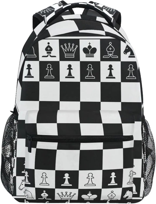 Black White Chess Board Backpack Plaid Bookbag Daypack Travel Hiking Camping School Laptop Bag la boutique échecs