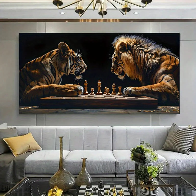 Tableau Lion et Tigres Joueurs d'Échecs echecs boutique