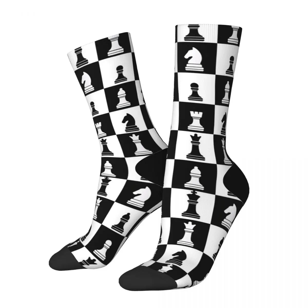 Chaussettes longues motif échiquier noir blanc toutes saisons mixte