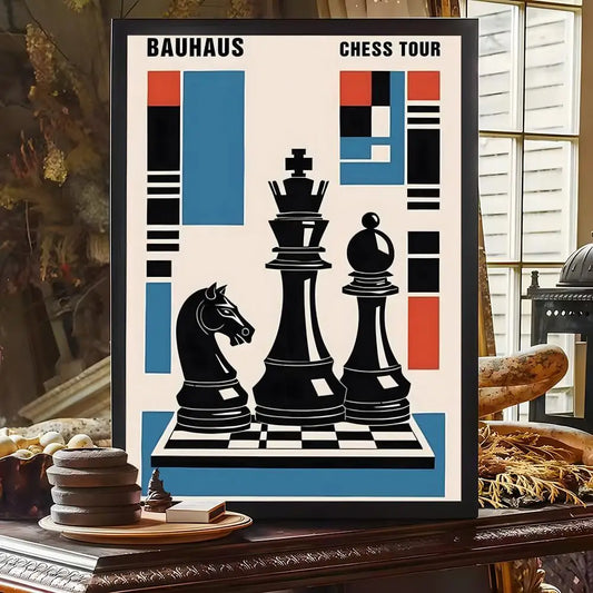 Tableau échecs design Bauhaus géométrique coloré