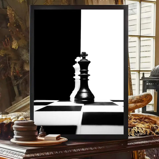 Tableau échecs minimaliste roi et reine noir et blanc
