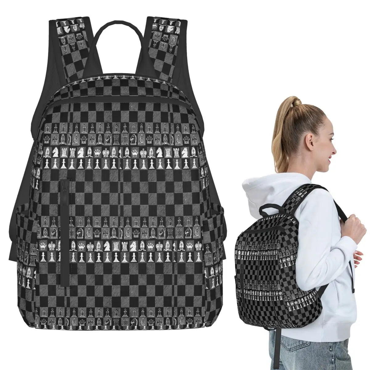 Black And White Chess Stuff Chess Board Backpack Boys Girls BookBag Children School Bag Computer Shoulder Bags for Men Women la boutique échecs