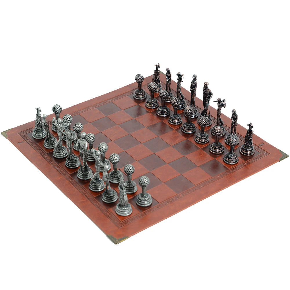 32 Metal Solid Color Golf Theme Chess Characters Chess Red Artificial Leather Chessboard Table Game Birthday Gifts la boutique échecs