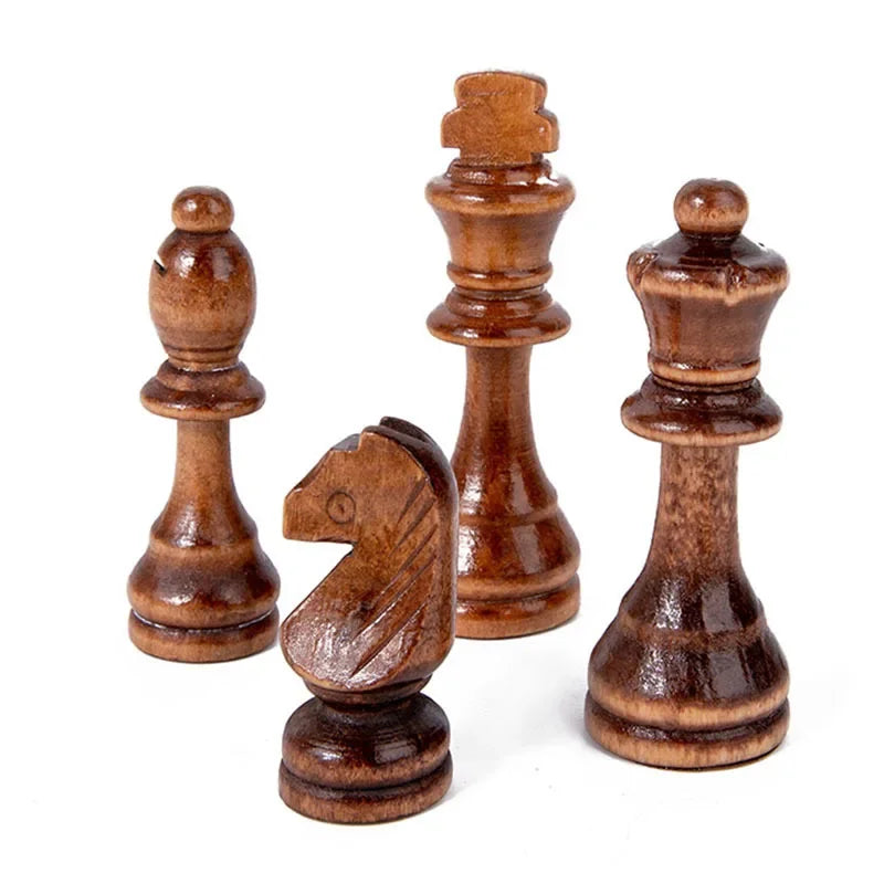 Pièces échecs bois finition tournoi roi cavalier fou marron naturel