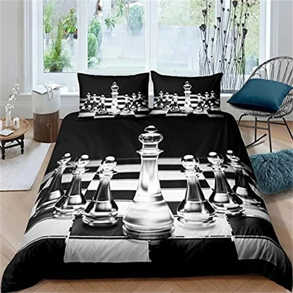 Parure de Lit Damier Noir et Blanc echecs boutique