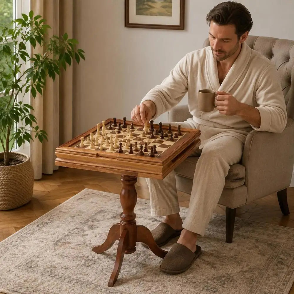 3 In 1 Sapele Wood Game Board 65 x 65 x 67.5 Cm Combined Chess Checkers Backgammon Table With Built In Storage Luxury la boutique échecs