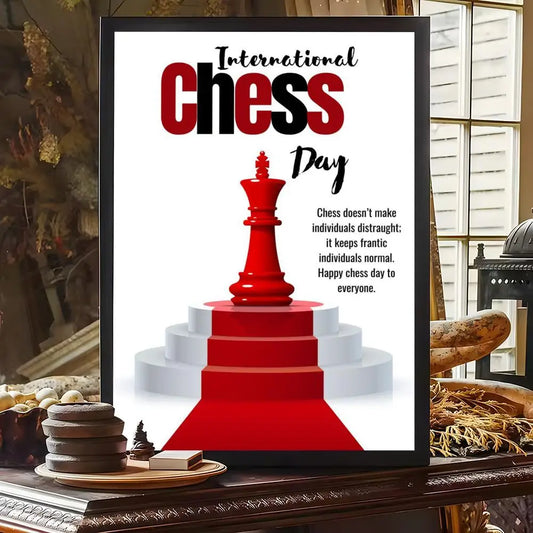Tableau échecs roi rouge podium citation International Chess Day