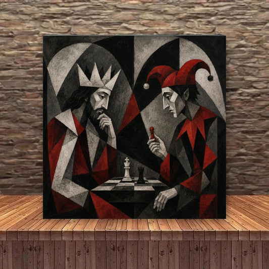 Oil Painting Cubism Style King and Jester Playing Chess By Numbers Canvas Art Wall Decor for Living Room Handmade Gift Unframed la boutique échecs