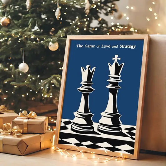 Tableau échecs illustration roi et reine bleu Game of Love and Strategy