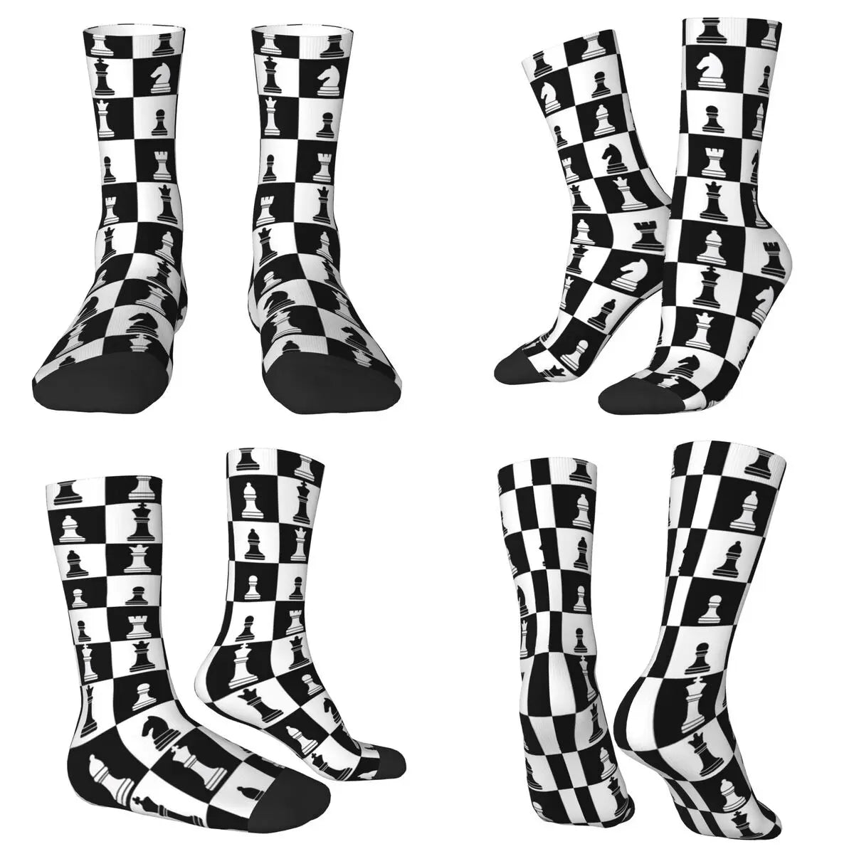Chaussettes longues motif échiquier noir blanc toutes saisons mixte