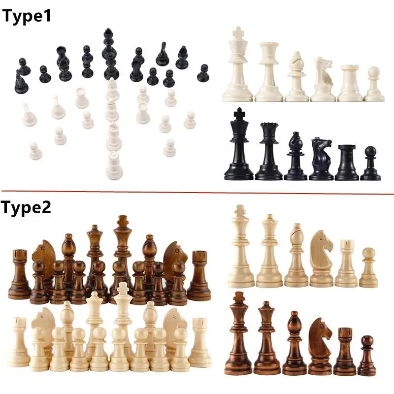 32 Pieses Plastic or Wooden Chess Standard Tournamen Staunton Wood Chessmen 6.5/5.5cm King Height，Chess Pieces Only No Board la boutique échecs