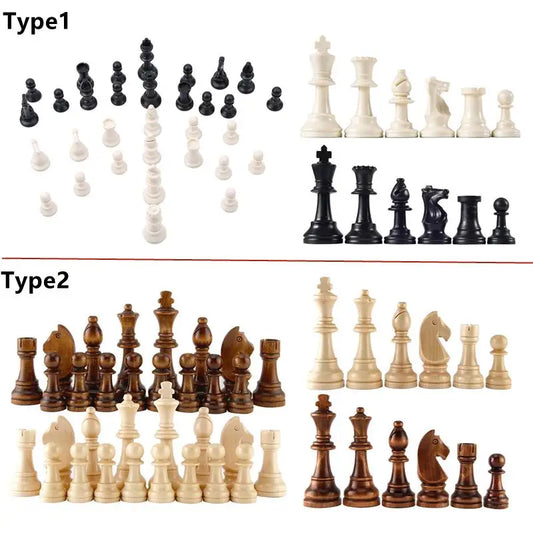 32 Pieses Plastic or Wooden Chess Standard Tournamen Staunton Wood Chessmen 6.5/5.5cm King Height，Chess Pieces Only No Board la boutique échecs