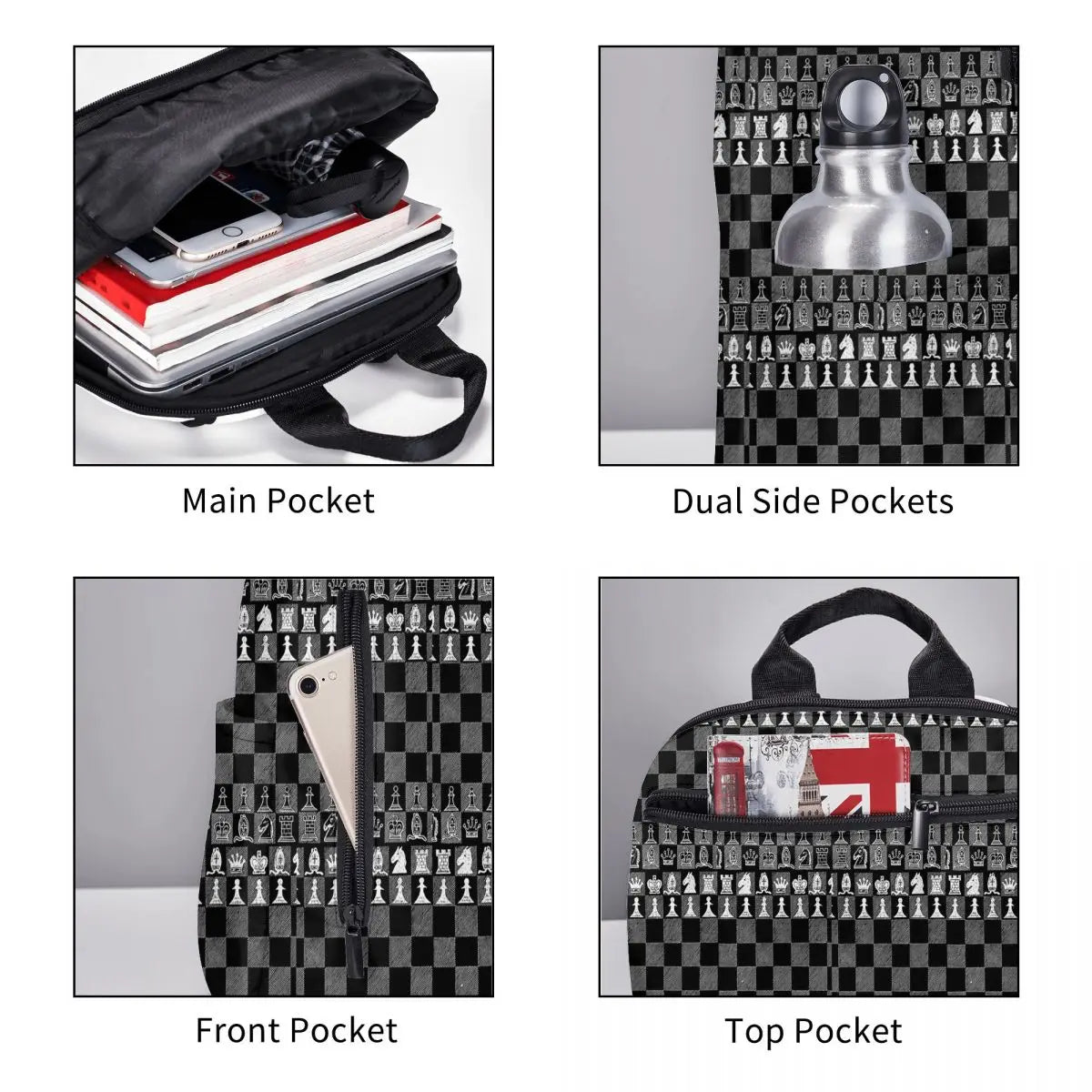 Black And White Chess Stuff Chess Board Backpack Boys Girls BookBag Children School Bag Computer Shoulder Bags for Men Women la boutique échecs