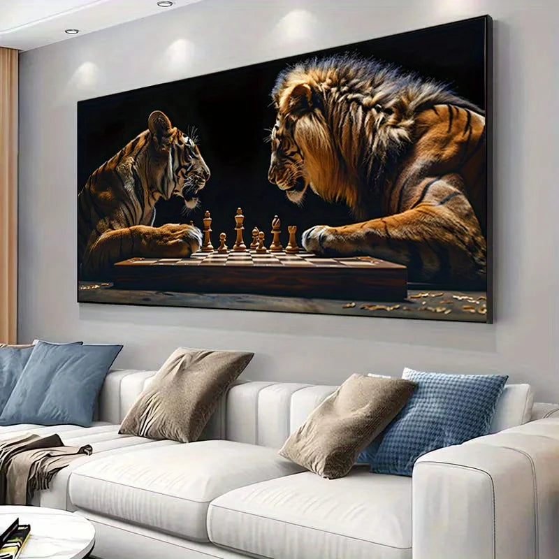Tableau Lion et Tigres Joueurs d'Échecs echecs boutique