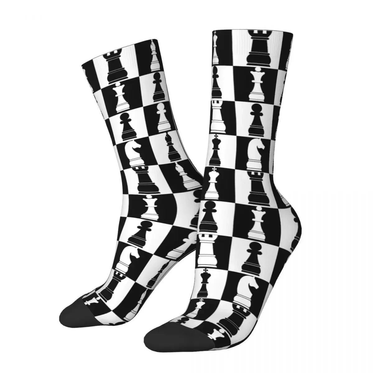 Chaussettes hautes motif échiquier noir blanc unisexe douces flexibles