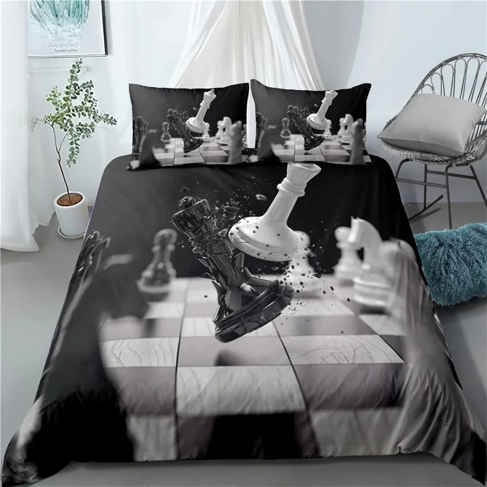 Parure de Lit Damier Noir et Blanc echecs boutique
