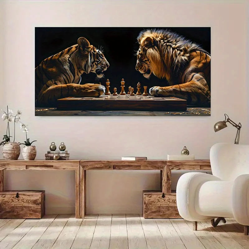 Tableau Lion et Tigres Joueurs d'Échecs echecs boutique